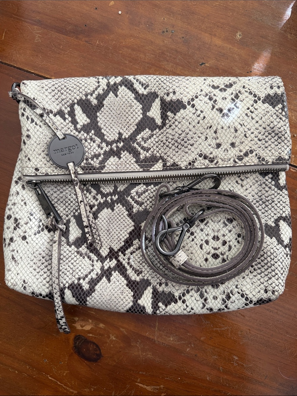 Margot New York Genuine Leather Snake Print Crossbody/ Shoulder Bag